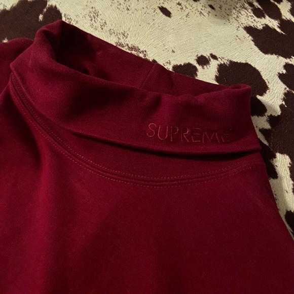 Supreme long sleeve turtleneck with logo on collar. Solid burgundy. - Picture 1 of 3